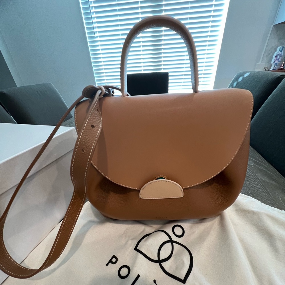 Polene Shoulder Bag in Brown with Cream Accent